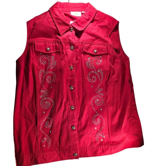 Quacker Factory Womens Red Sleeveless Button-Up Vest 1X western cowgirl country - Picture 1 of 10